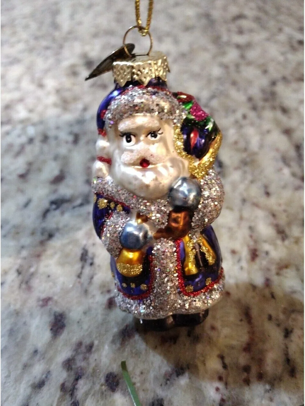 Vintage Santa w Gifts blown glass Christmas Ornament, 3.25